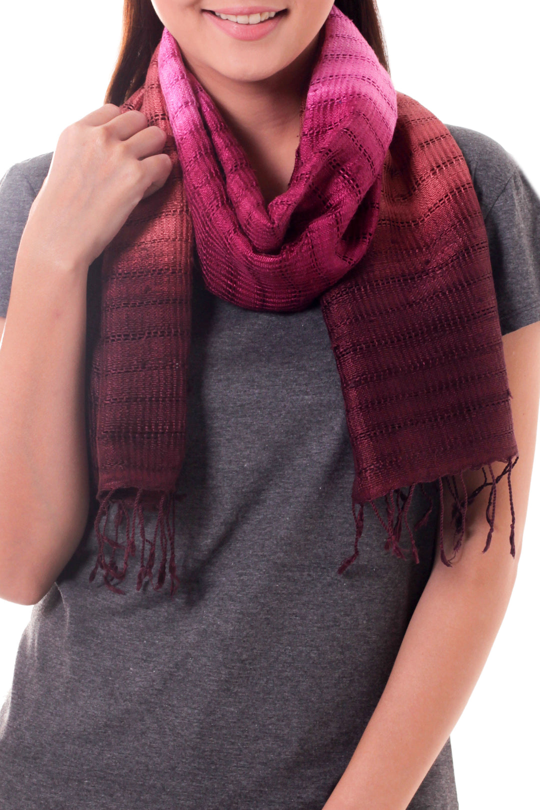 Handmade Pink and Burgundy Tie Dye Silk Scarf - Wine Evolution