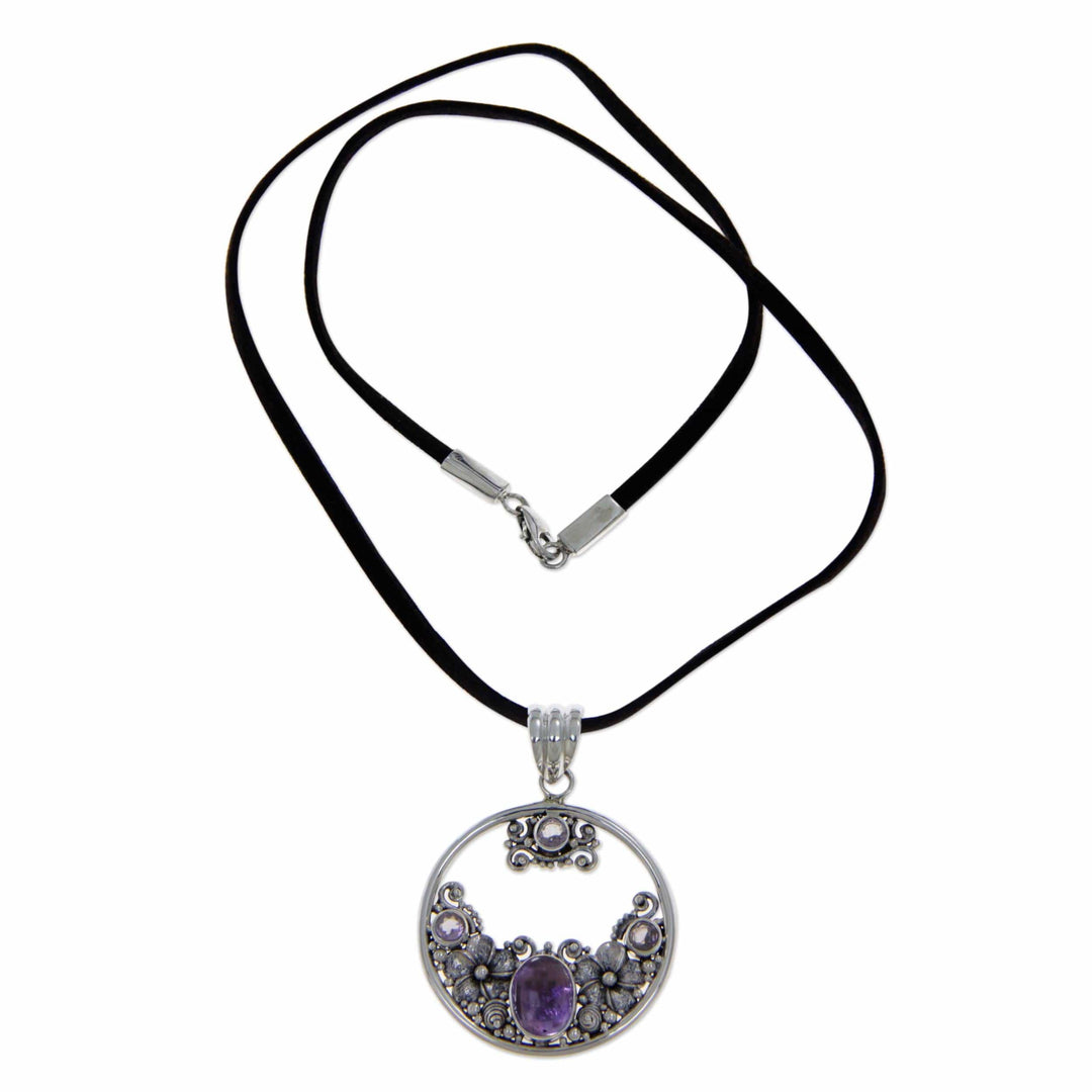 Amethyst and Sterling Silver Necklace Bali Jewelry - Frangipani Moon