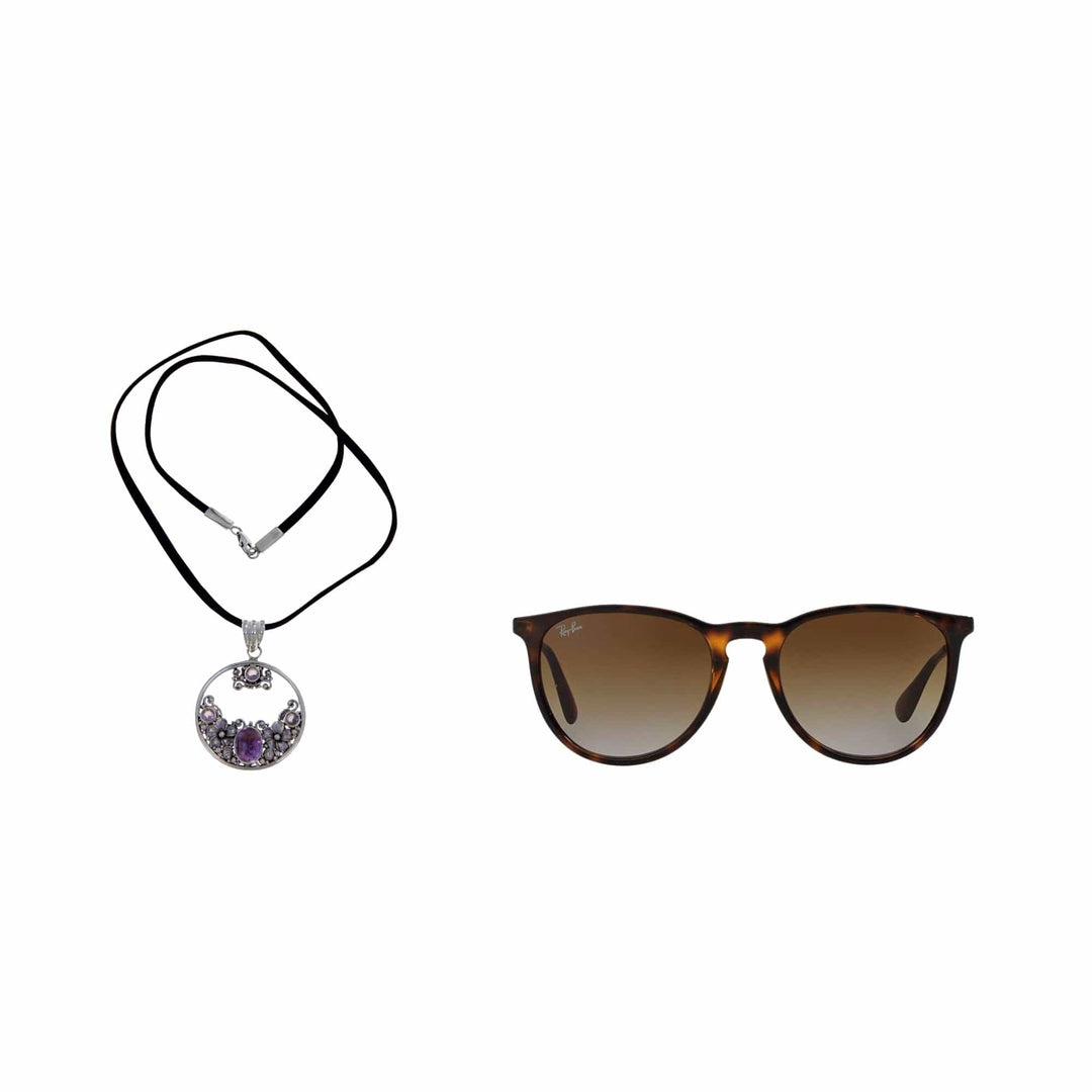 Amethyst and Sterling Silver Necklace Bali Jewelry - Frangipani Moon