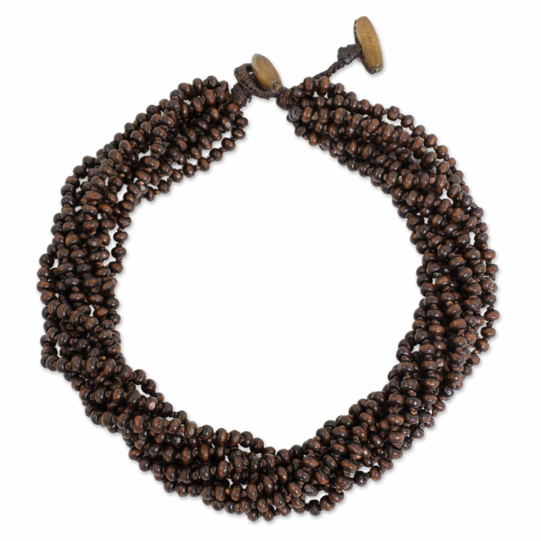 Brown Torsade Necklace Wood Beaded Jewelry - Sukhothai Belle