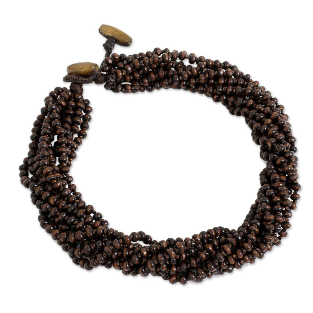 Brown Torsade Necklace Wood Beaded Jewelry - Sukhothai Belle