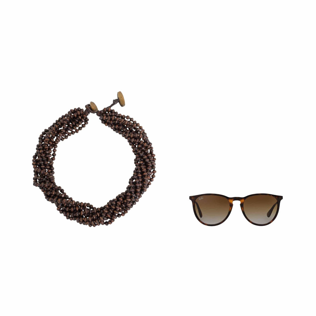 Brown Torsade Necklace Wood Beaded Jewelry - Sukhothai Belle