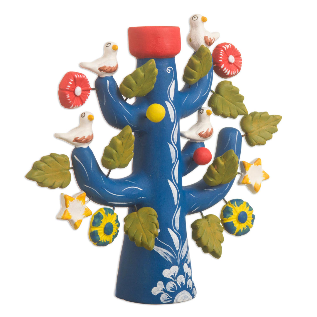 Artisan Crafted Ceramic Folk Art Candleholder from Peru - Ocean Tree of Life