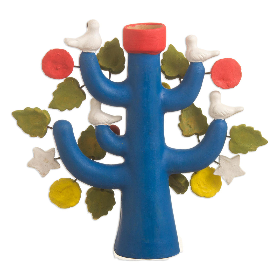 Artisan Crafted Ceramic Folk Art Candleholder from Peru - Ocean Tree of Life