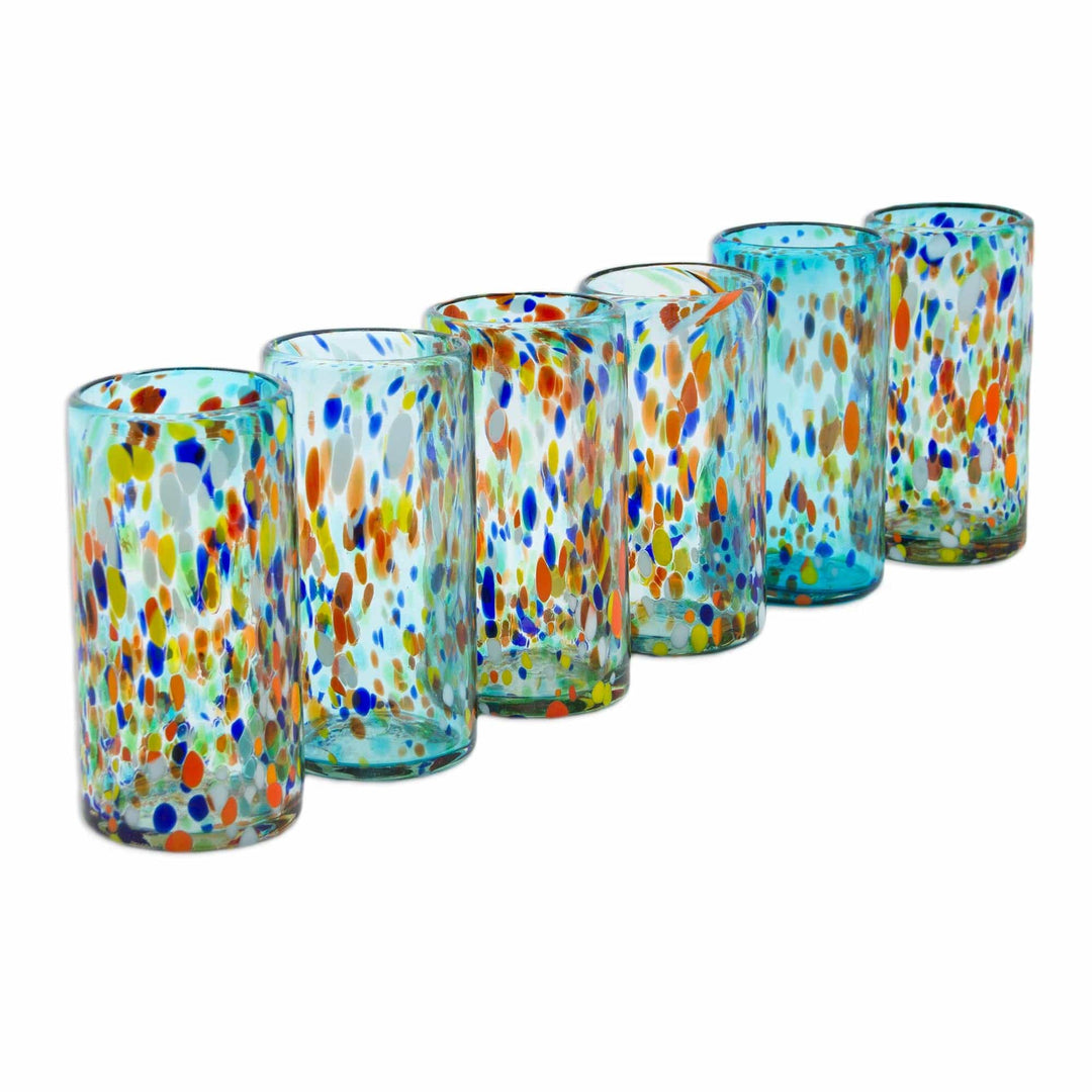 Hand Crafted Blown Glass Tumblers (set of 6) - Sky Rainbow Raindrops