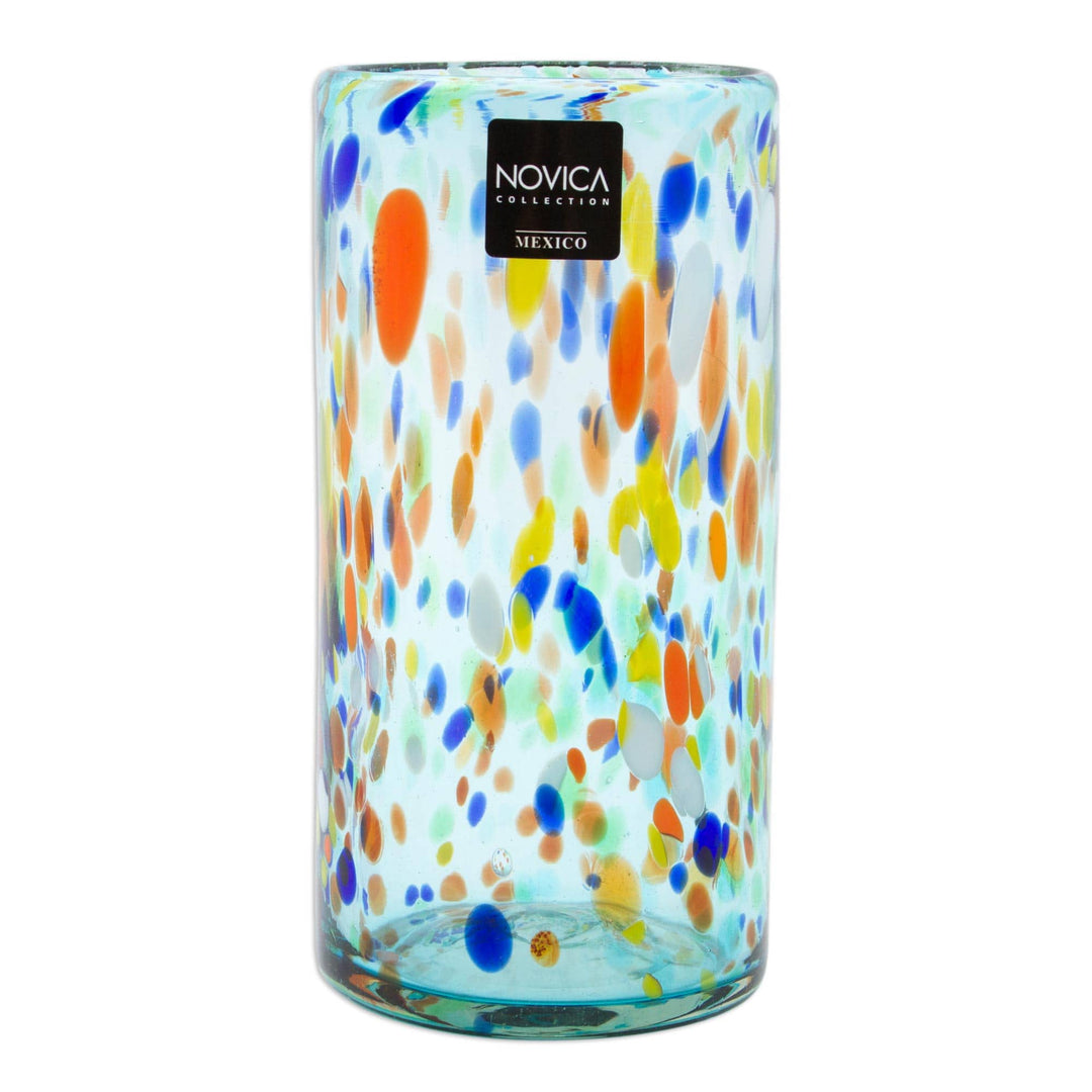 Hand Crafted Blown Glass Tumblers (set of 6) - Sky Rainbow Raindrops