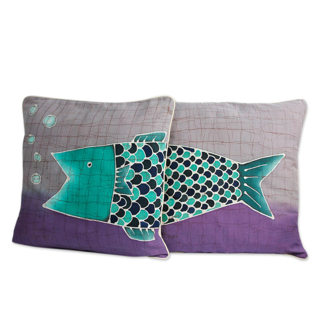 Handmade Cotton Batik Cushion Covers (Pair) - Lucky Thai Fish