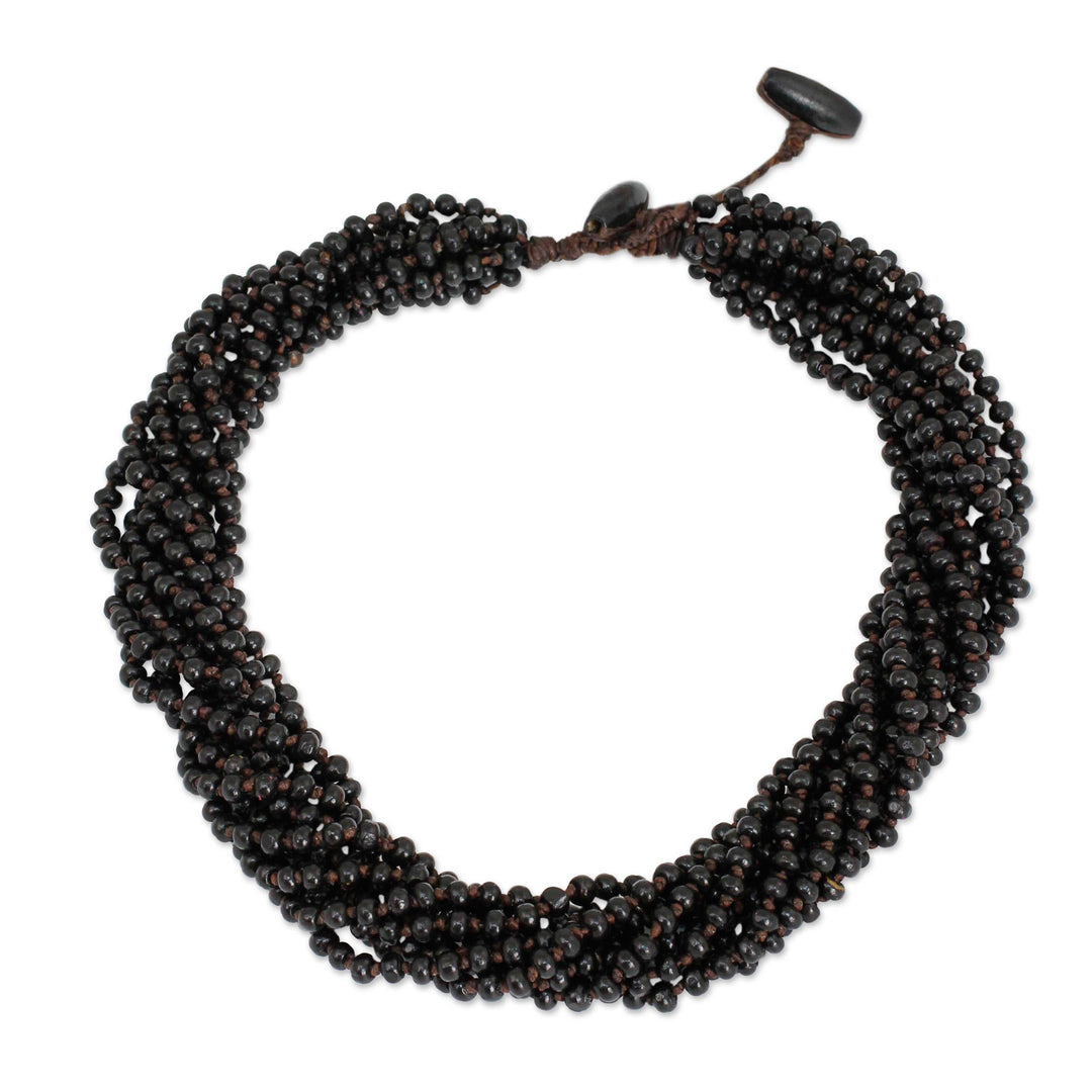 Dark Brown Torsade Necklace Wood Beaded Jewelry - Chiang Rai Belle