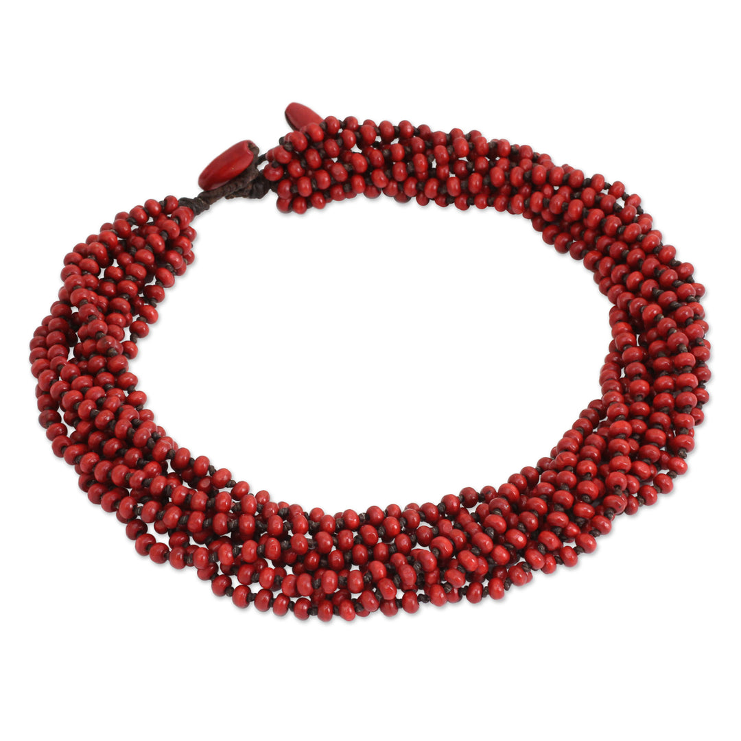 Red Torsade Necklace Wood Beaded Jewelry - Bangkok Belle