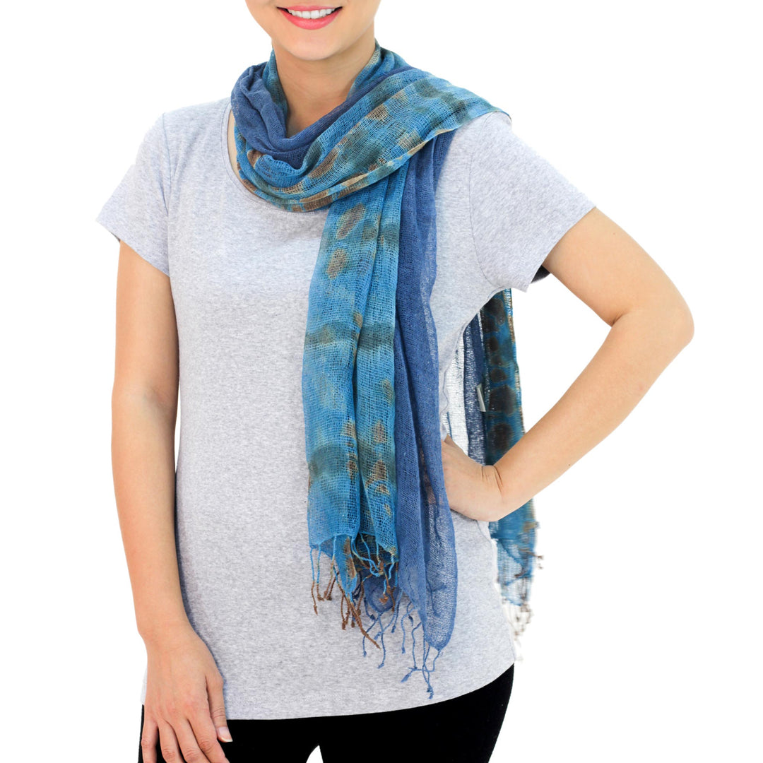 Women's Scarves Hand Spun Silk (pair) - Turquoise Polka Dots