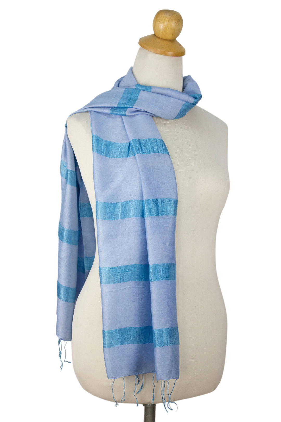 Handwoven Rayon and Silk Scarf - Blue Harmony