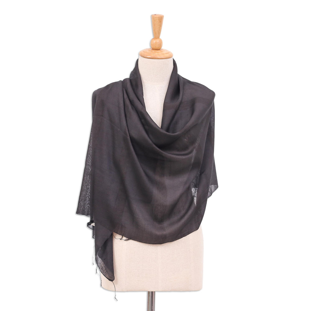 Handwoven Rayon and Silk Scarf - Black Harmony