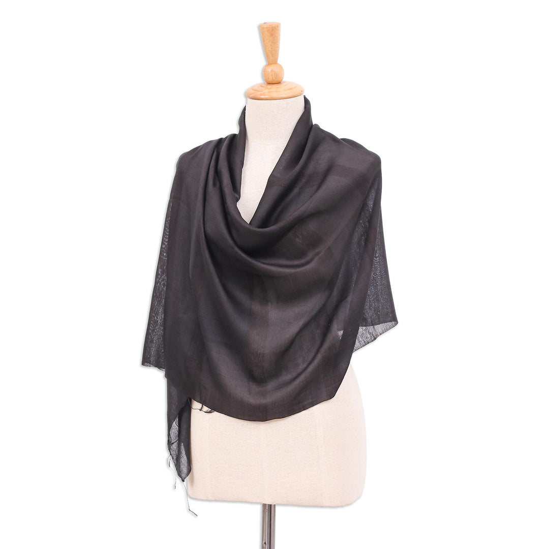 Handwoven Rayon and Silk Scarf - Black Harmony
