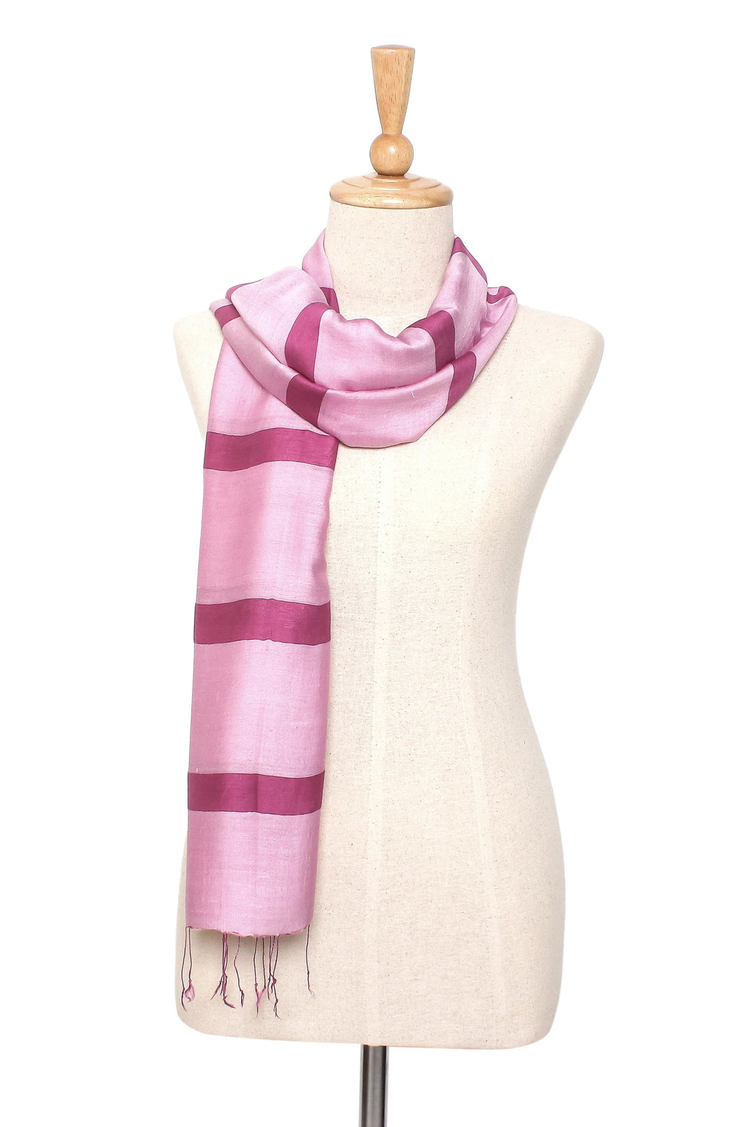 Handwoven Pink Rayon and Silk Scarf - Rose Harmony