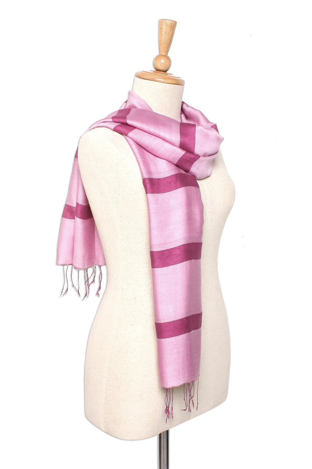 Handwoven Pink Rayon and Silk Scarf - Rose Harmony