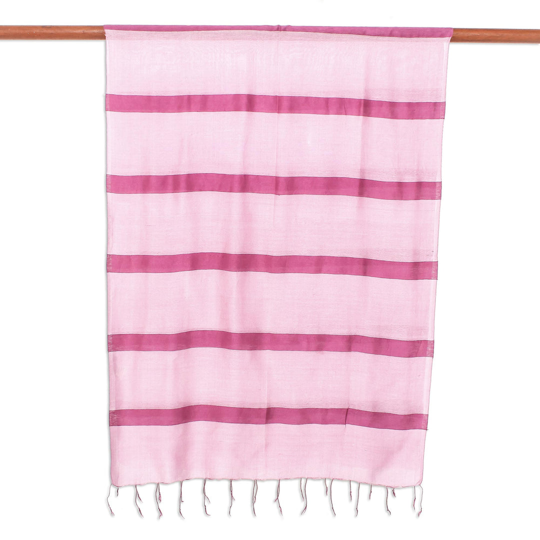 Handwoven Pink Rayon and Silk Scarf - Rose Harmony