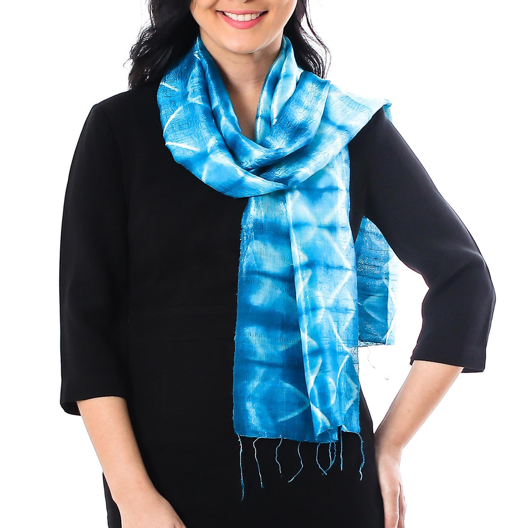 Silk Tie Dye Scarf from Thailand - Azure Mystique