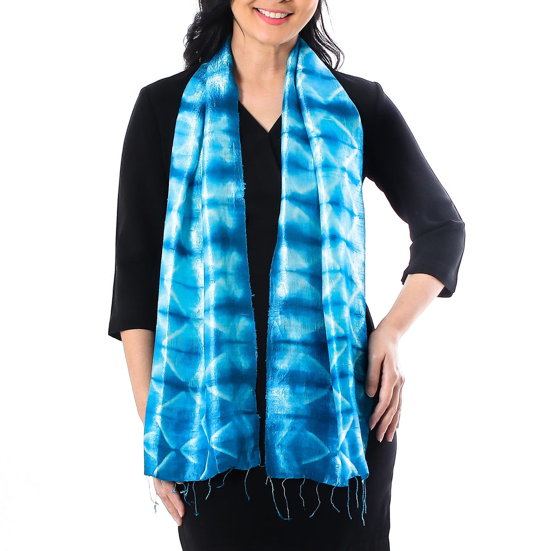 Silk Tie Dye Scarf from Thailand - Azure Mystique