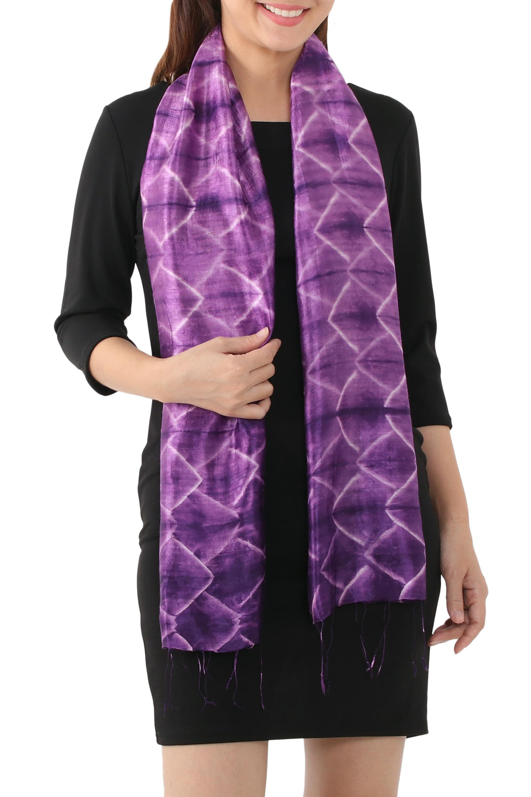 Silk Tie Dye Scarf from Thailand - Amethyst Mystique