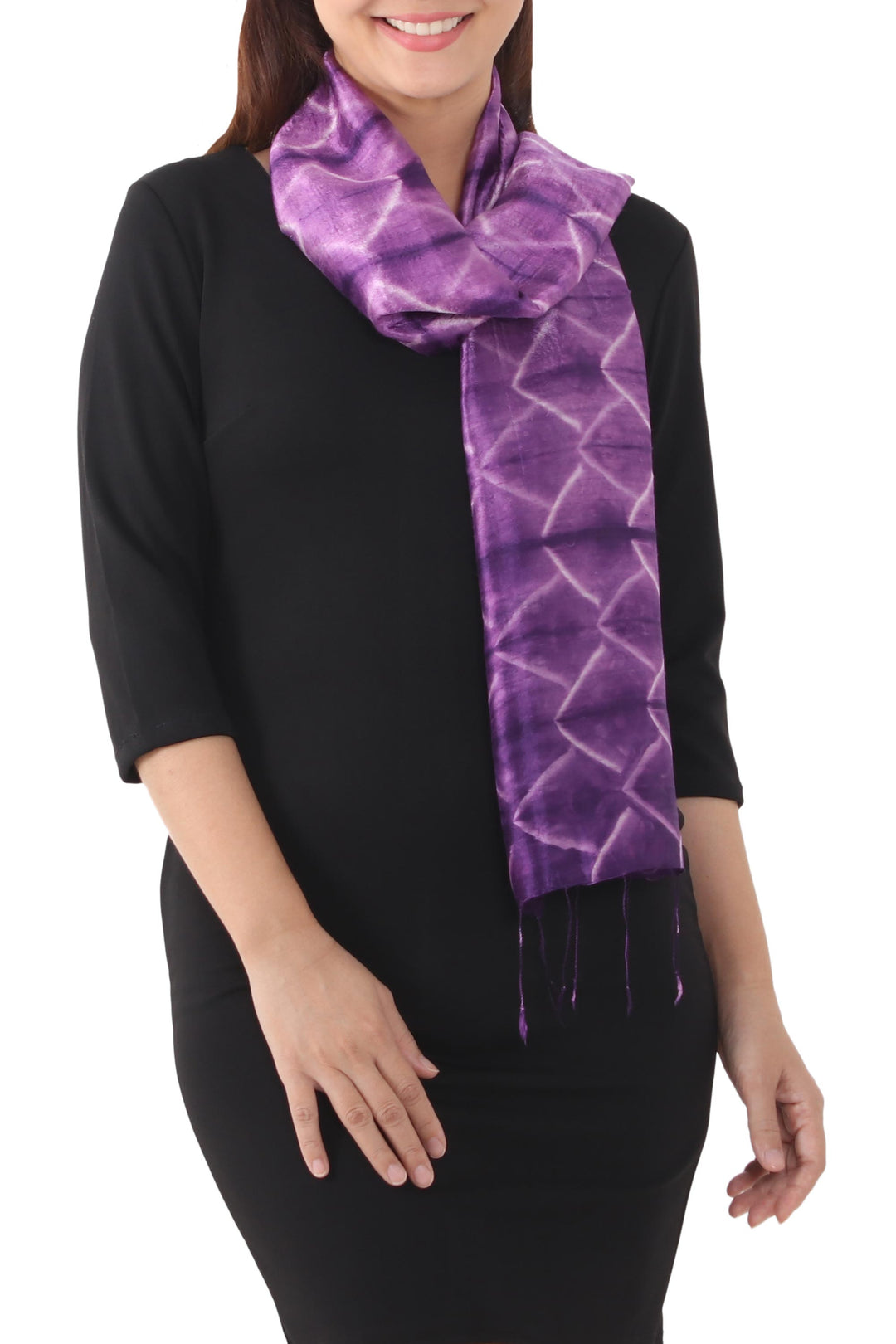 Silk Tie Dye Scarf from Thailand - Amethyst Mystique