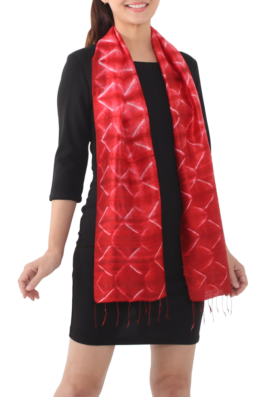 Red Silk Tie Dye Scarf from Thailand - Red Mountains