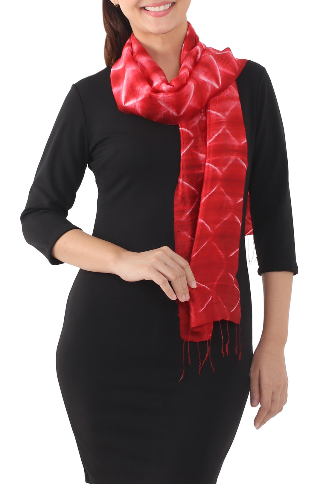 Red Silk Tie Dye Scarf from Thailand - Red Mountains