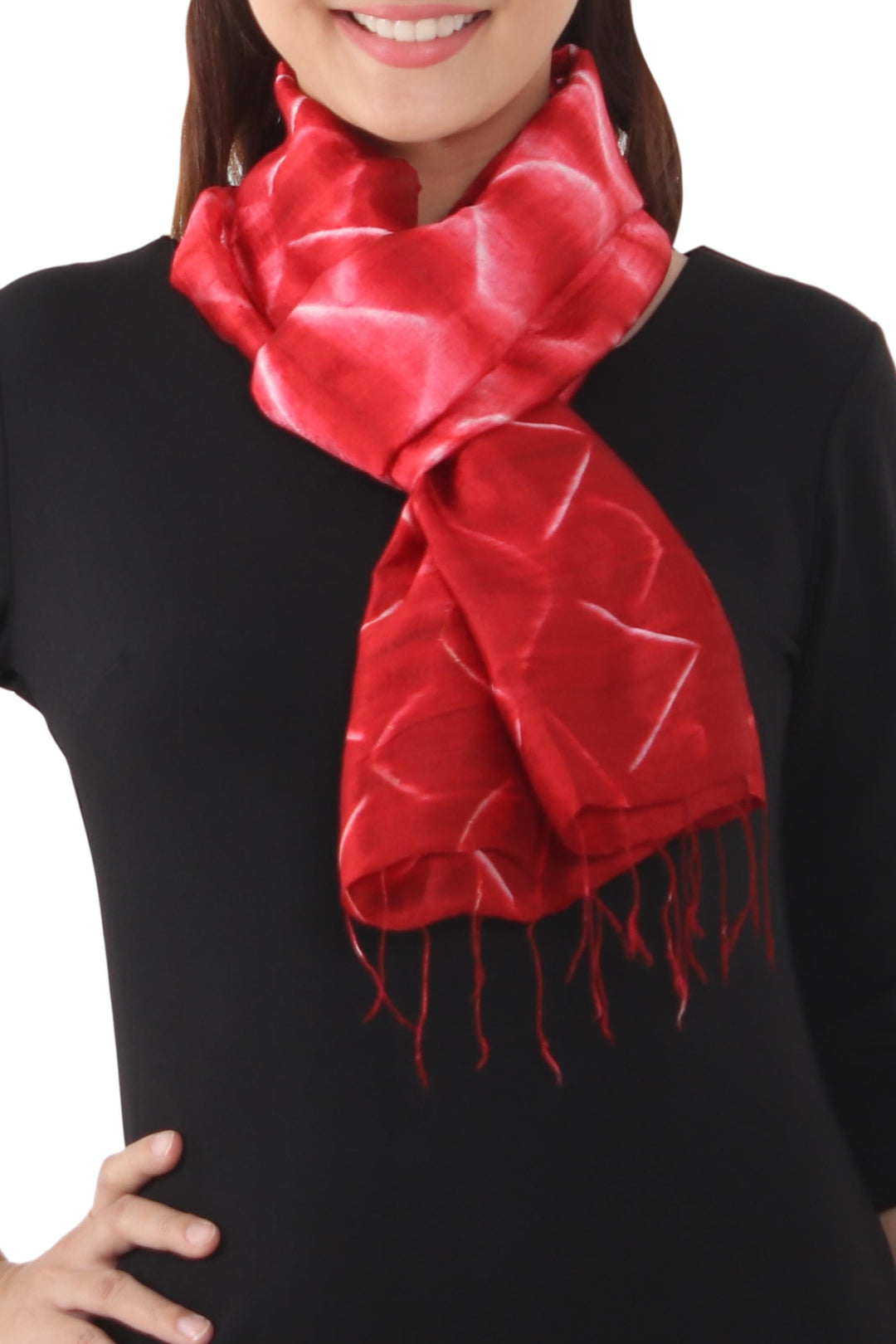 Red Silk Tie Dye Scarf from Thailand - Red Mountains