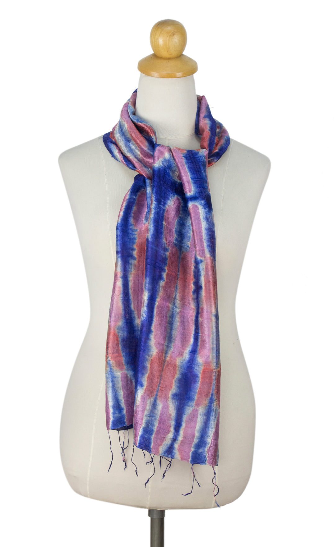 Tie Dye Blue and Pink Silk Scarf from Thailand - Blue Thai River