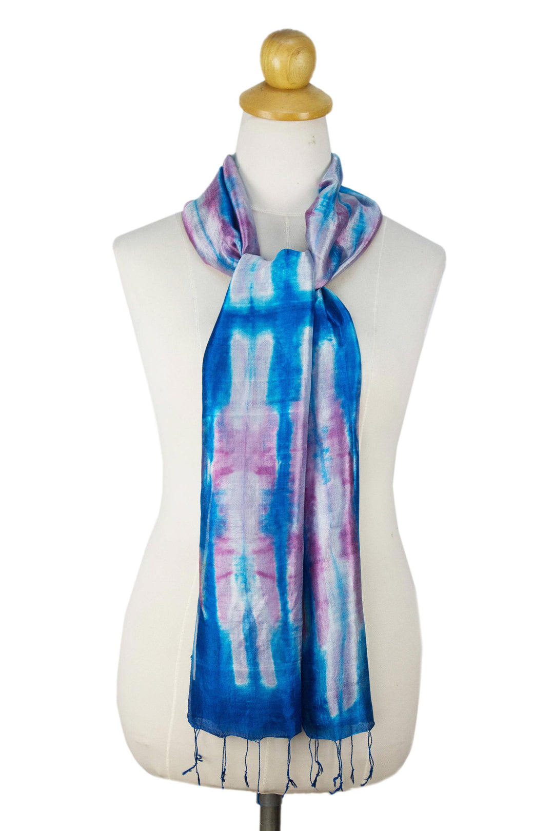 Blue and Pink Tie Dye Silk Scarf - Azure Thai Rive