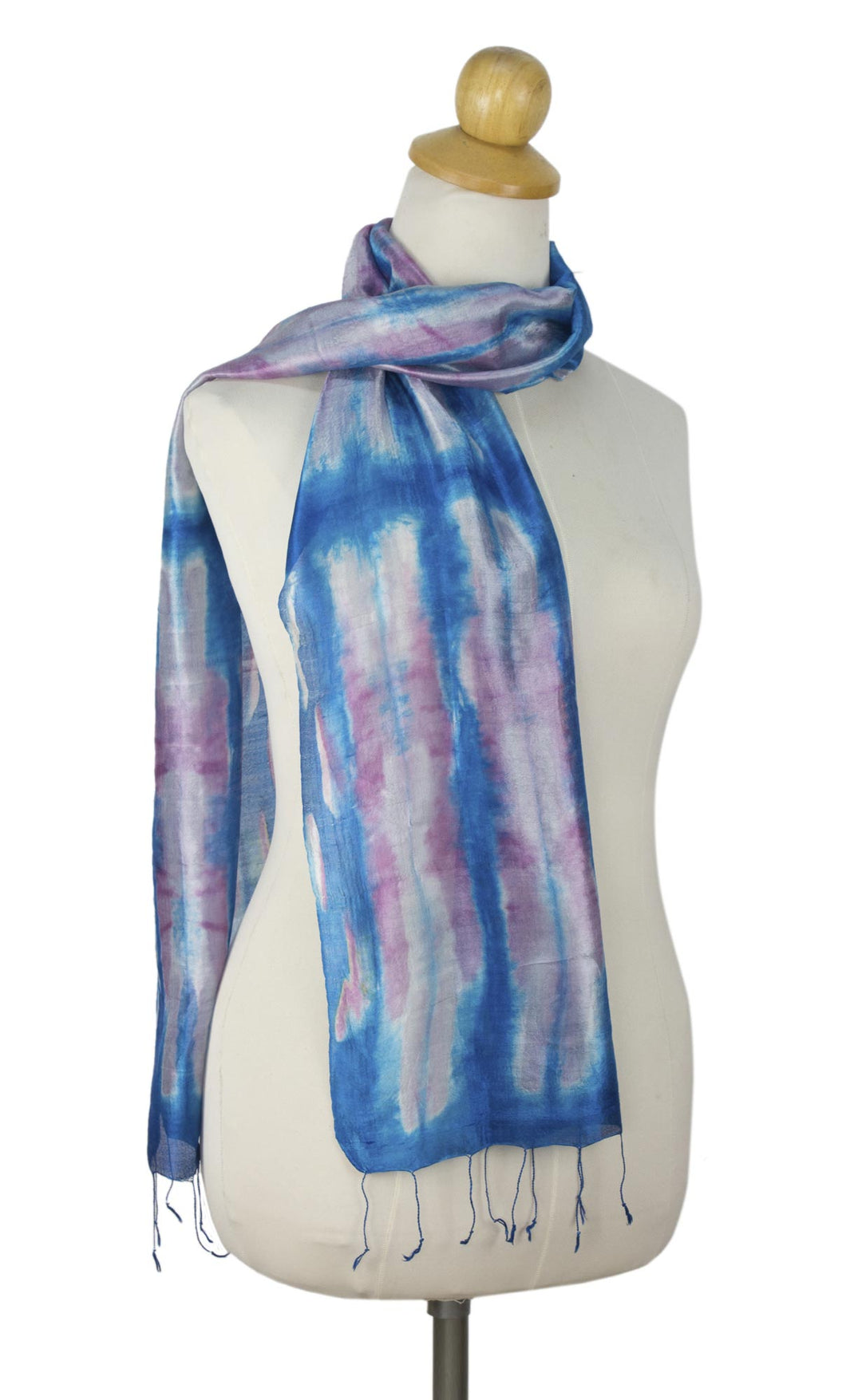 Blue and Pink Tie Dye Silk Scarf - Azure Thai Rive