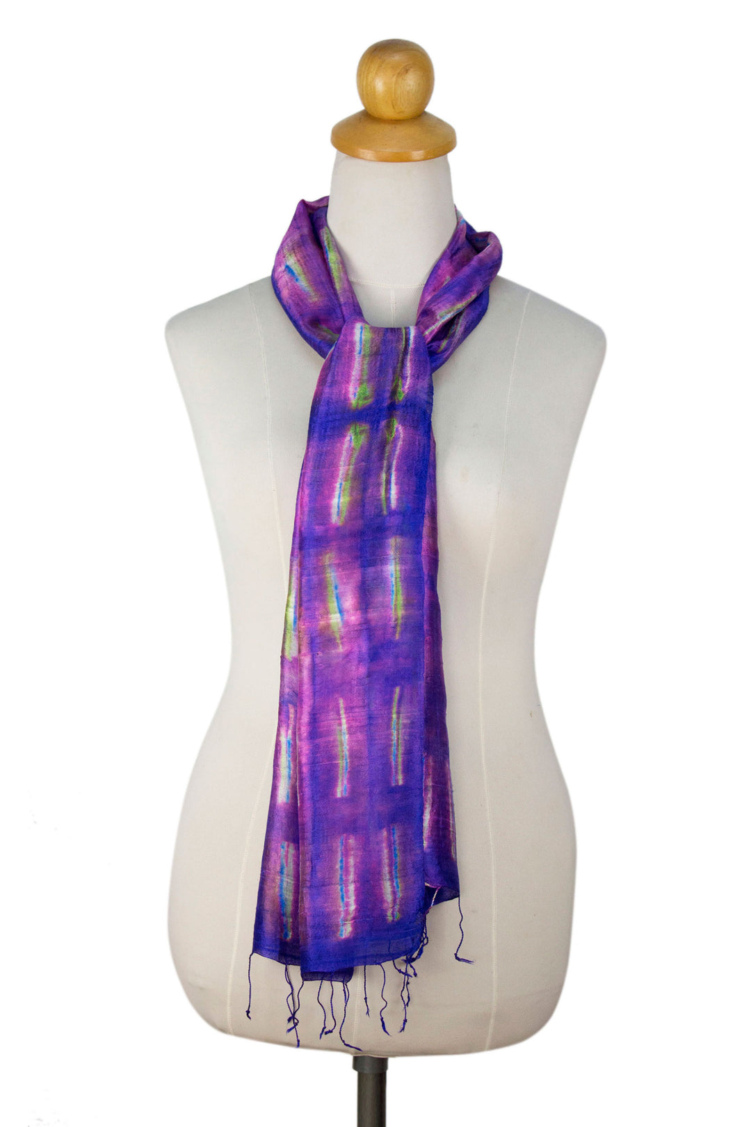 Tie Dye Purple and Pink Silk Scarf from Thailand - Purple Thai River