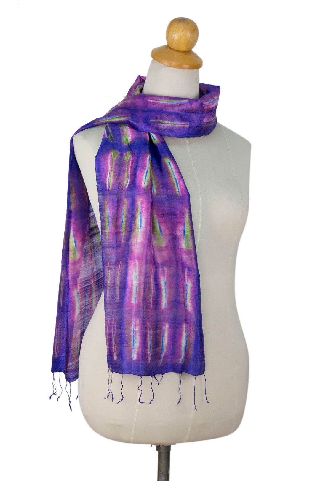 Tie Dye Purple and Pink Silk Scarf from Thailand - Purple Thai River