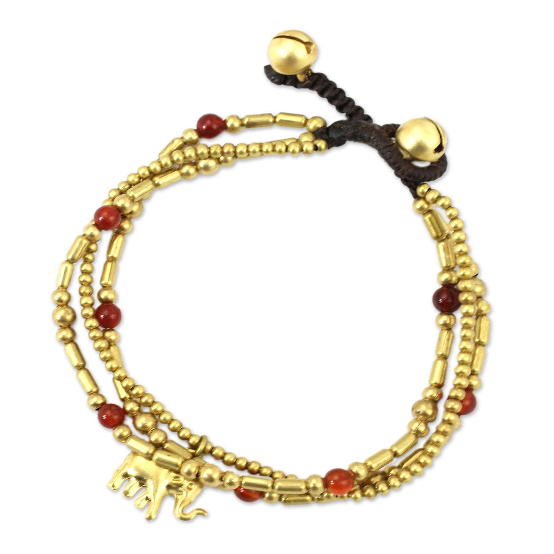 Brass Bracelet Carnelian Gems Beaded Jewelry - Thai Elephant Charm