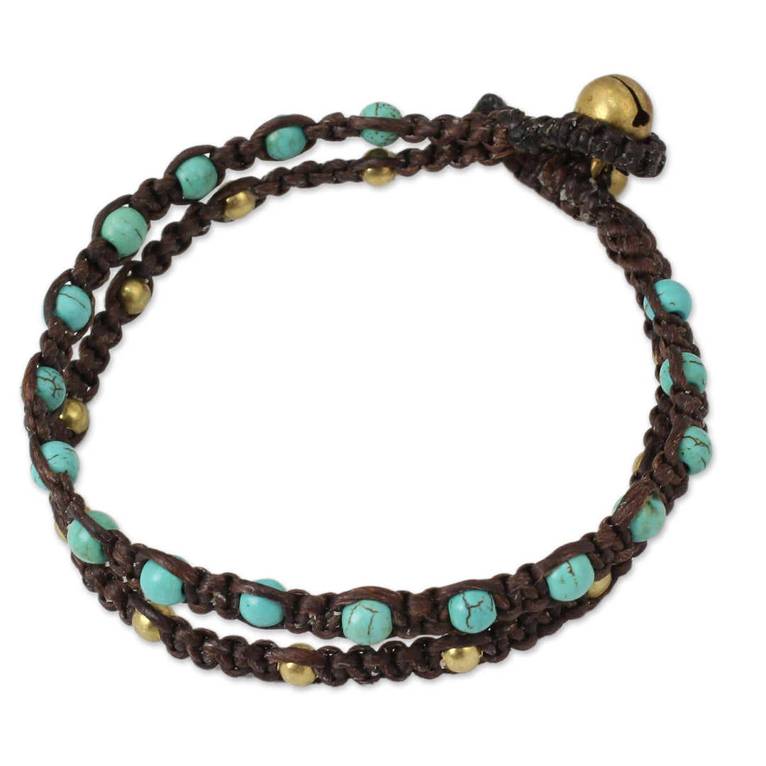 Brass Bracelet Turquoise-color Gems Braided Jewelry - Aqua Boho Chic
