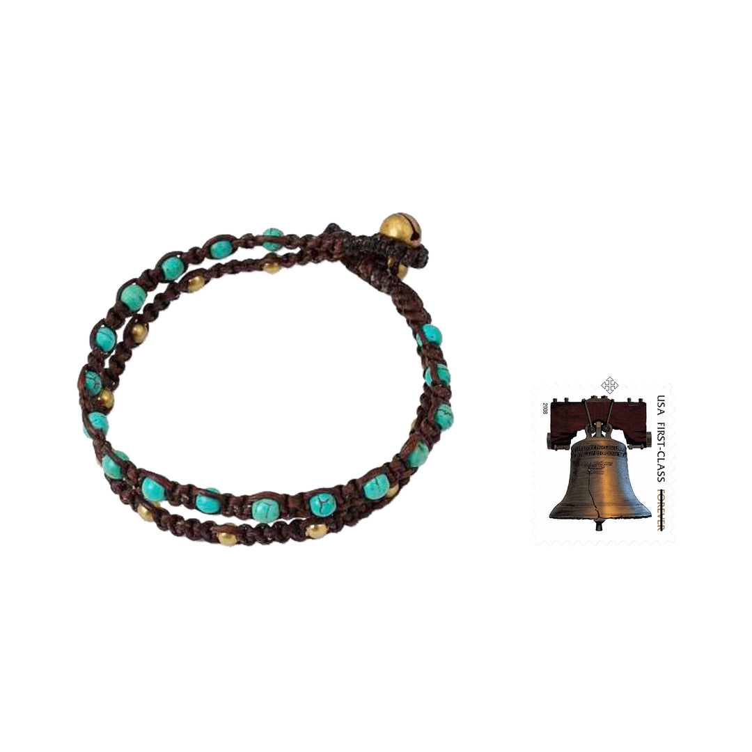 Brass Bracelet Turquoise-color Gems Braided Jewelry - Aqua Boho Chic