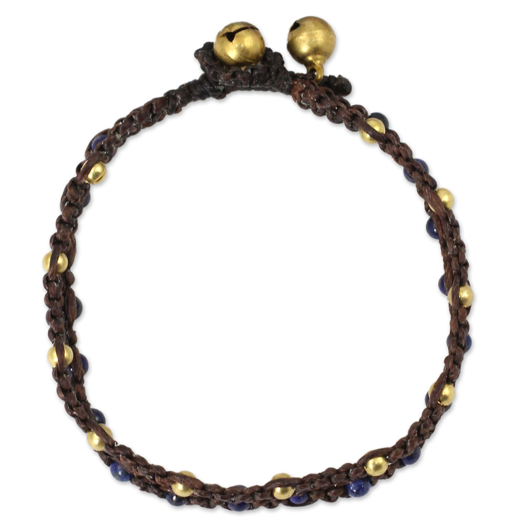 Brass Bracelet Lapis Lazuli Braided Jewelry - Blue Boho Chic