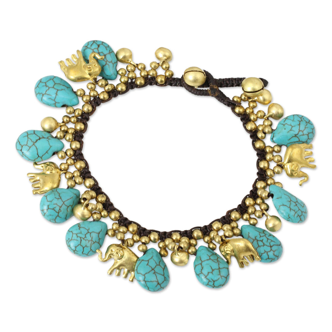 Brass Beaded Turquoise Colored Elephant Bracelet - Siam Legacy