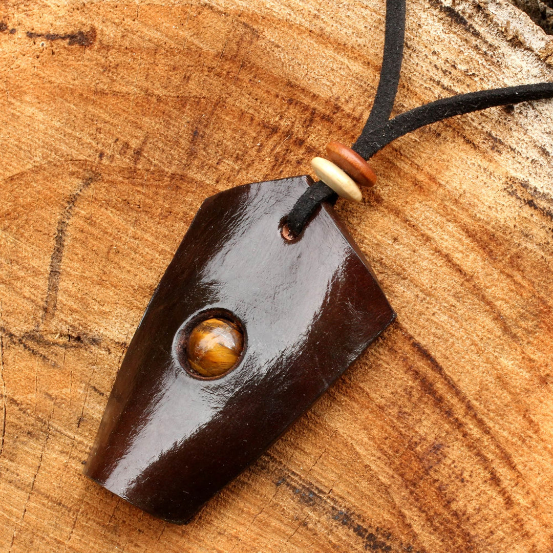 Leather and Tiger's Eye Artisan Crafted Necklace - Wild Nature