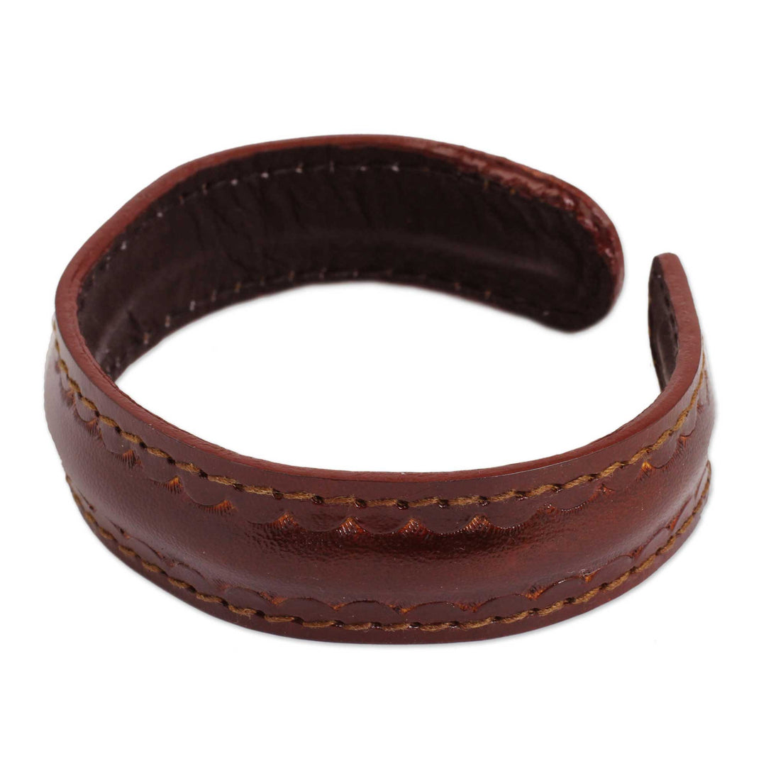 Brown Leather Cuff Bracelet for Men Hand-crafted in Thailand - Solar Soul