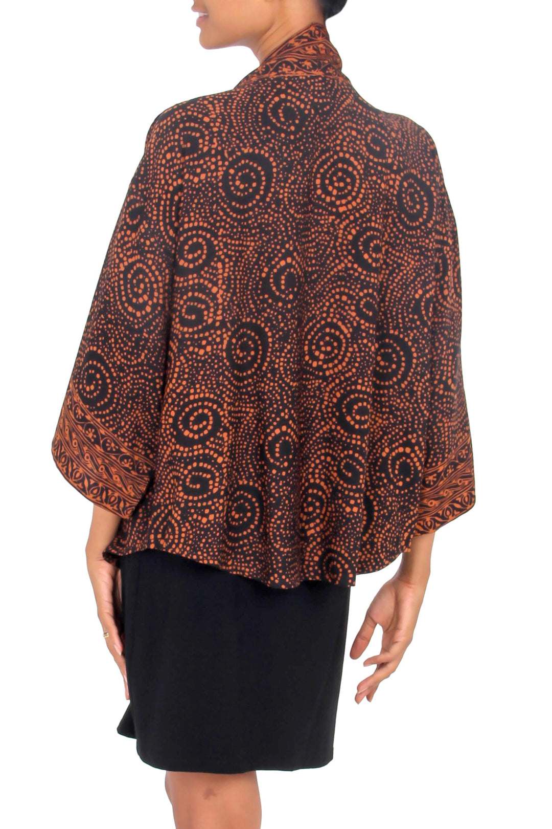 Brown and Black Batik Rayon short kimono jacket - Javanese Chocolate