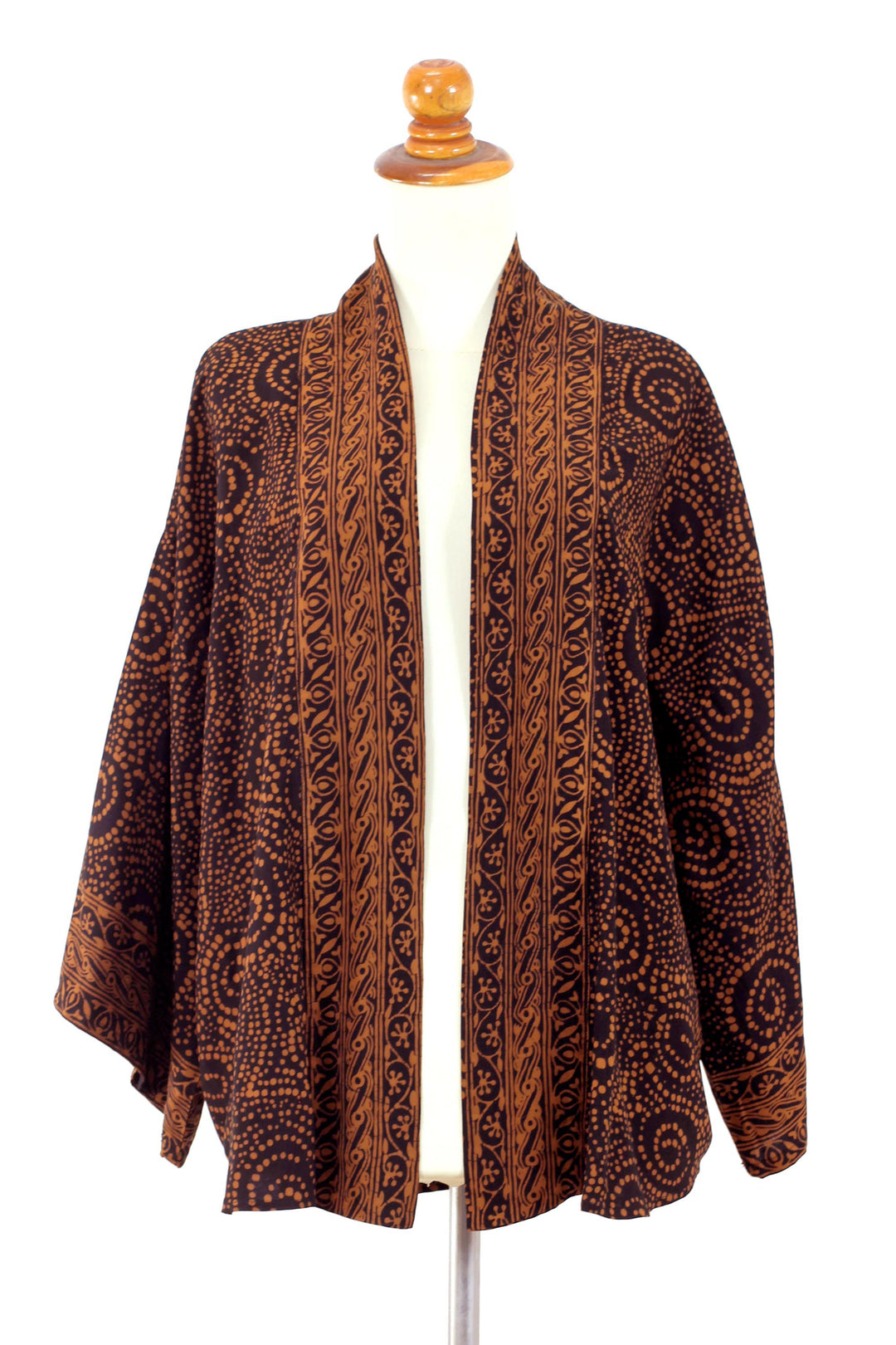 Brown and Black Batik Rayon short kimono jacket - Javanese Chocolate