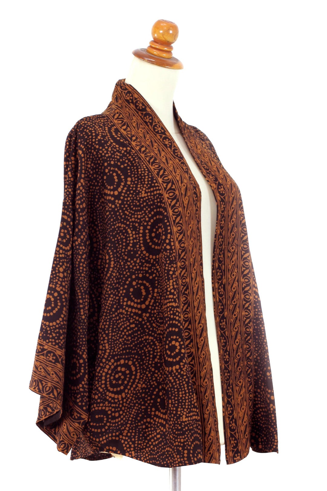 Brown and Black Batik Rayon short kimono jacket - Javanese Chocolate