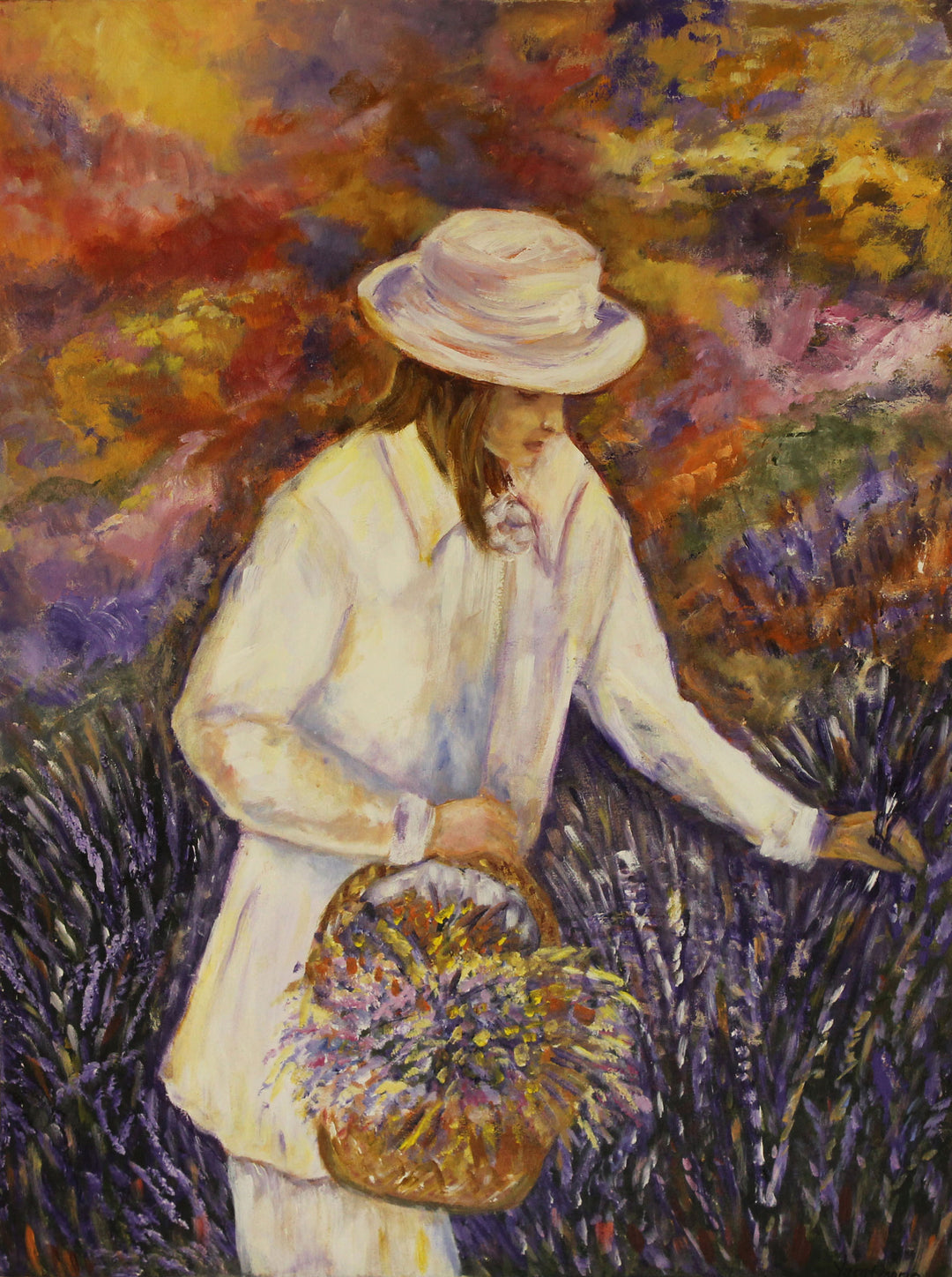Original Impressionist Painting Signed Fine Art - Picking Flowers