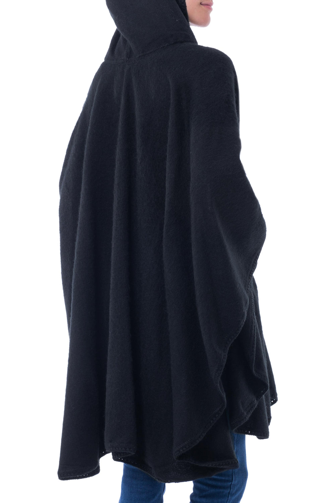 Andean Alpaca Blend Ruana Cape with Hood - Glamorous Night