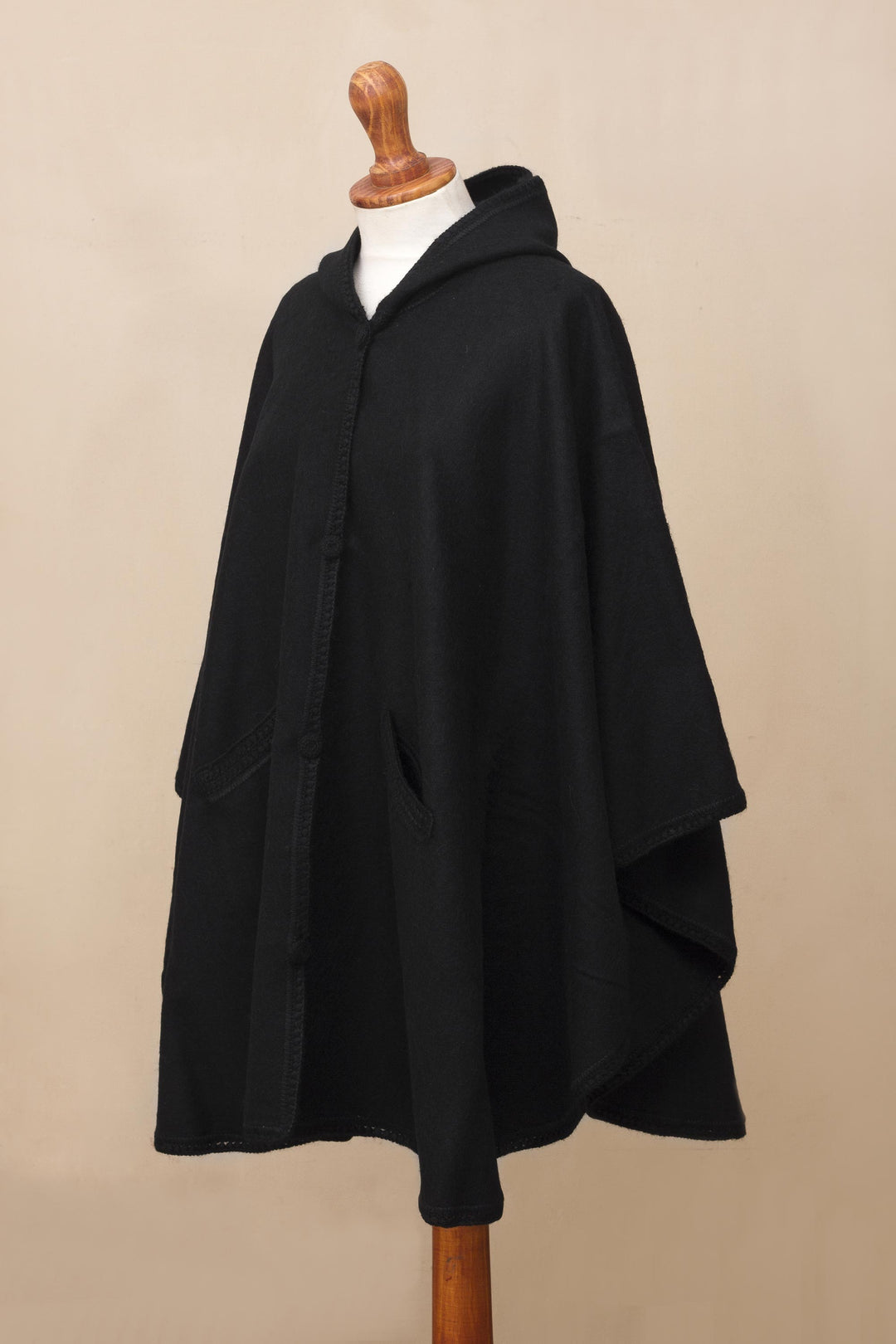 Andean Alpaca Blend Ruana Cape with Hood - Glamorous Night