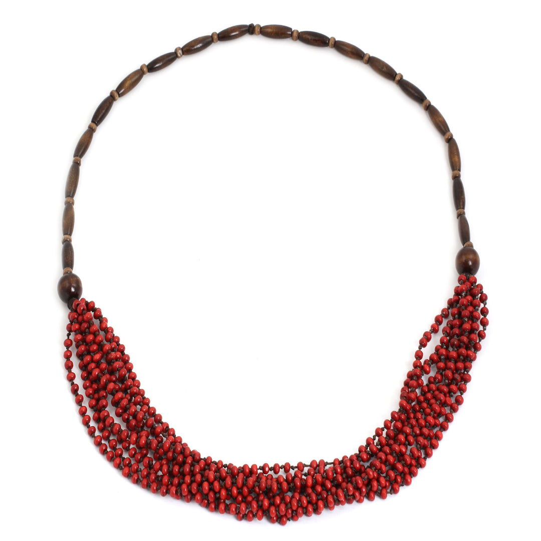 Handcrafted Wood Beaded Necklace - Red Muse
