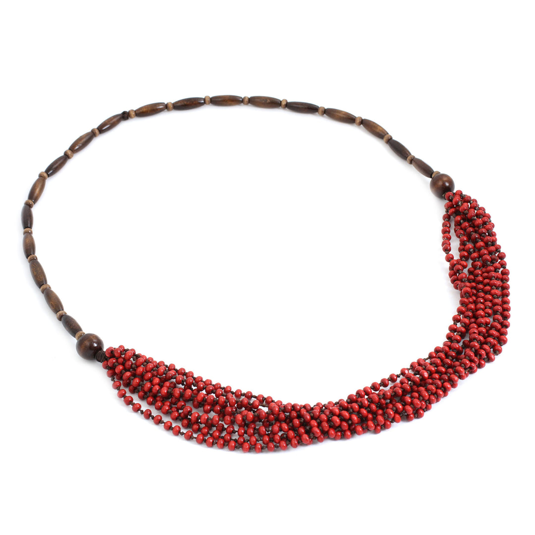 Handcrafted Wood Beaded Necklace - Red Muse