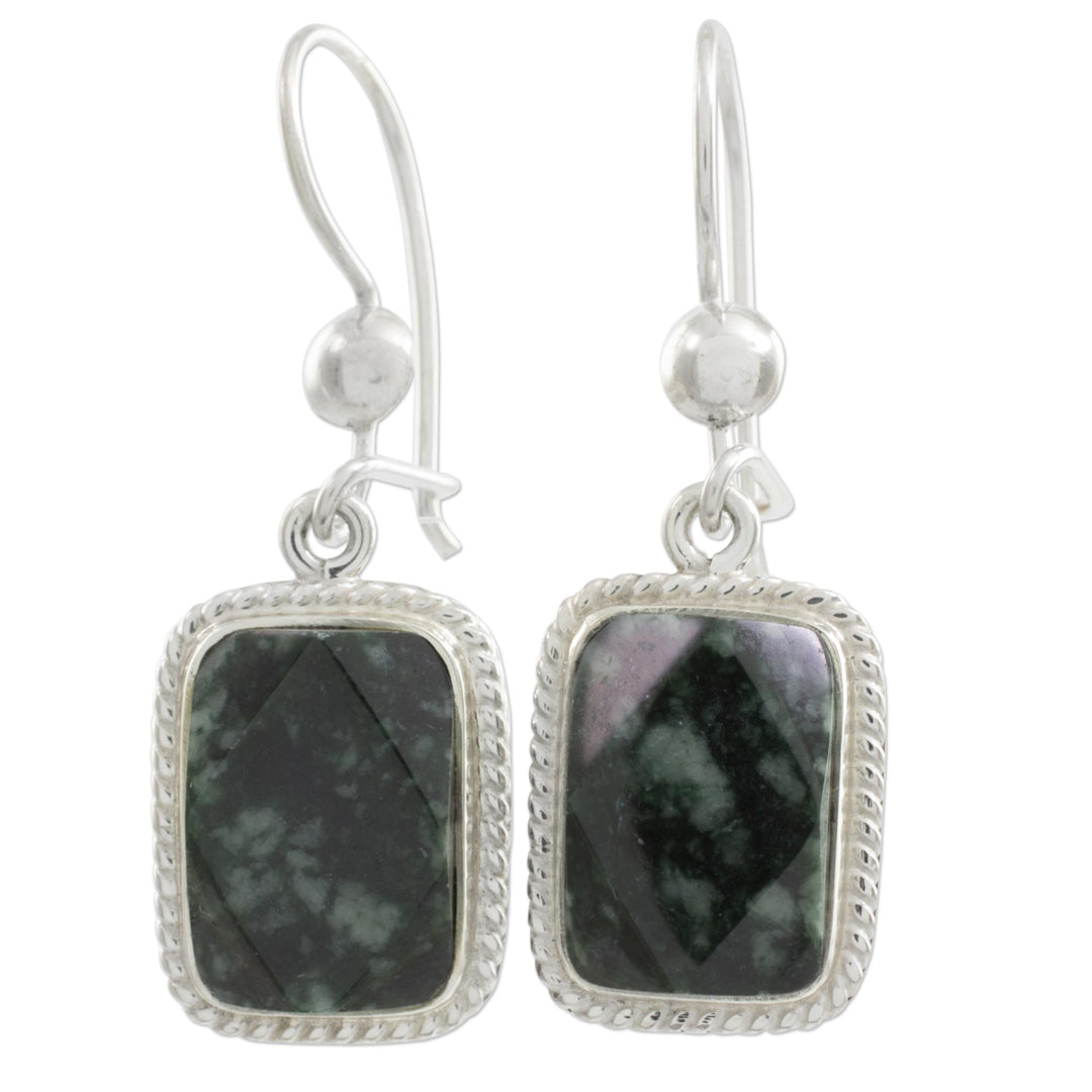 Artisan Crafted Jade and Sterling Silver Earrings - Maya Forest Princess