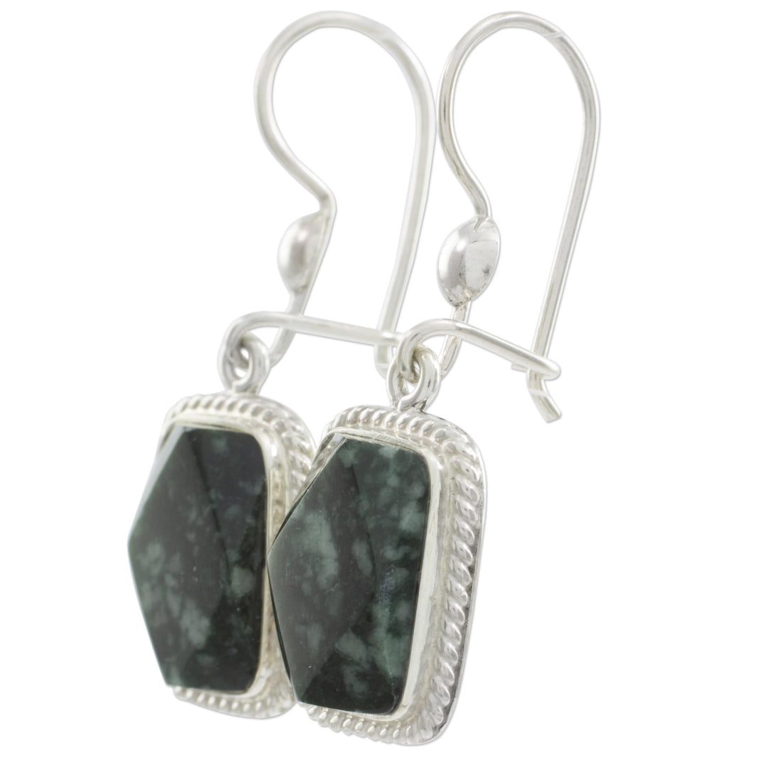 Artisan Crafted Jade and Sterling Silver Earrings - Maya Forest Princess