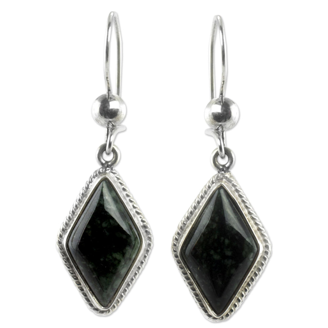 Guatemalan Dark Green Jade Earrings - Dark Diamond